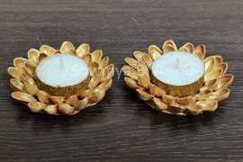 Tea Light Candle in Pistachio Petalled Lotus - Pair ₹ 180.00